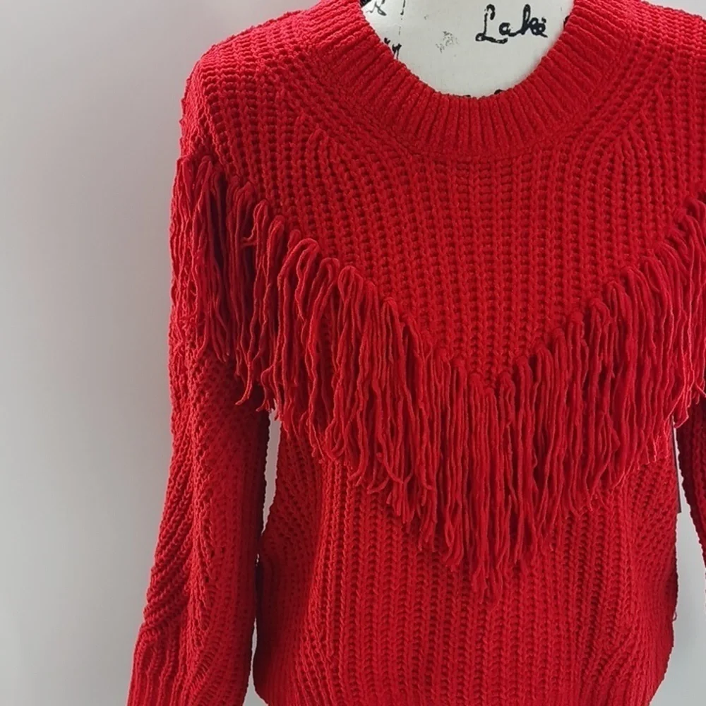 No Boundaries Fringe Sweater Red Yarn Knit Crew Neck Casual Womens XL - Picture 3 of 8